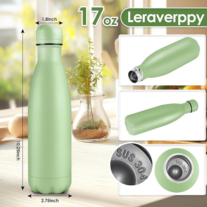 17oz Cola-Bottle Shaped Stainless Steel Leak-proof Water Bottle,Double Wall Vacuum Insulated Metal,Travel Mug For Sports Indoors & Outdoors,BPA-Free School Kids Flasks,Green(1Pack)