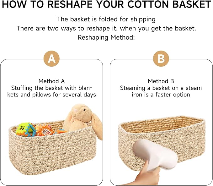 Small Storage Baskets for Organizing | Closet Organizer Bins | Shelf Toy Basket | Woven Rope Baskets | Cube Decorative Box | Shallow Basket | 11.5x7.5x4.7” | 3 Packs Black