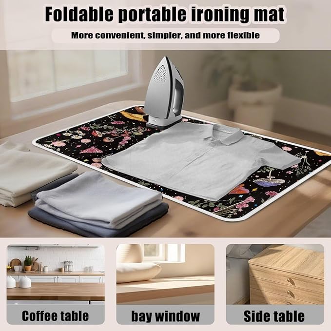 Mushroom Ironing Mat Portable Ironing Pad Blanket for Table Top Heat Resistance Travel Small 32 x 16 Inch Foldable Lightweight Iron Mats for Washer and Dryer