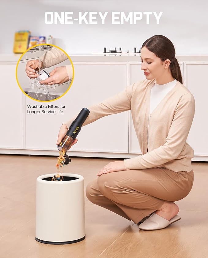 Fanttik Slim V10 Lite Cordless Handheld Vacuum, 0.98lb Lightweight with All-in-One Base Design, 12000Pa Suction & Smart LED Display, Portable Mini Vacuum Cleaner for Kitchen Table, Home, Car