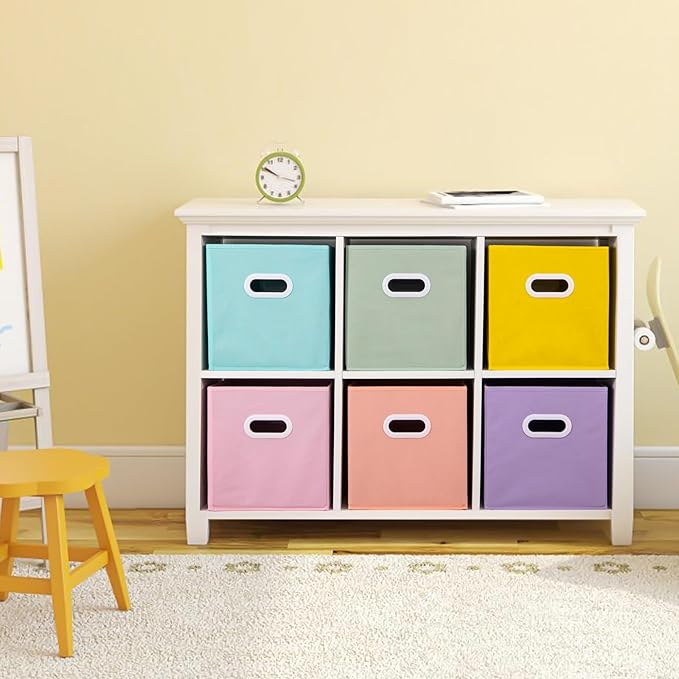 Stero Fabric Storage Cubes Bins, 13 inch Fun Colored Foldable Storage Baskets with Dual Plastic Handle for Home, Kids Room, Closet and Toys Organization, Multi Colored, Set of 6