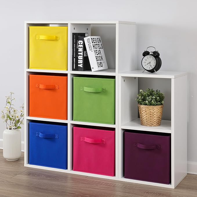 Stero 13x13x13 Inch Fabric Storage Bins 6 Pack Fun Colored Durable Storage Cubes with Handles Foldable Cube Baskets for Home, Kids Room, Closet and Toys Organization Orange-Multi Colors-1