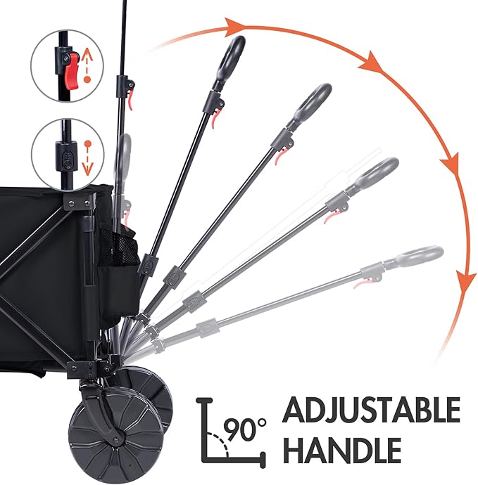 PORTAL Collapsible Folding Utility Beach Wagon Carts Heavy Duty with All Terrain Wheels for Outdoor, Camping, Garden, Shopping, Groceries, Foldable, Large Capacity, Portable, Black