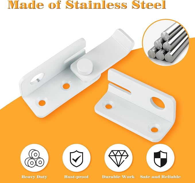 Alise Flip Latch Gate Latches Slide Bolt Latch Safety Door Lock Catch for Barn Cabinet Pet Cage Garden Bathroom Garage Window Sliding Door,Stainless Steel White Finish MS3006R-W