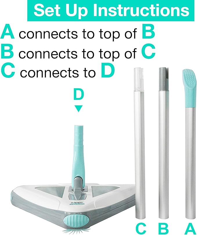 Zippi Sweeper Standard - 2025 New and Improved Lightweight Sweeper, Perfect for Short Carpet Hardwood and Tile, Triangular Design Allows for Sweeping in Corners, 30 Minutes Cleaning Time