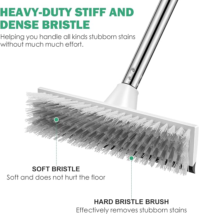 SetSail Floor Scrub Brush with 51-Inch Long Adjustable Handle 2 in 1 Scrape Brush Stiff Bristle Floor Scrubber for Cleaning Shower Bathroom Garage Kitchen Wall Deck Tub Tile, 2 Pack