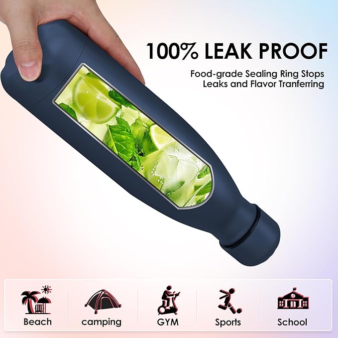 25oz Cola-Bottle Shaped Stainless Steel Leak-proof Water Bottle,Double Wall Vacuum Insulated Metal,Travel Mug For Sports Indoors & Outdoors,BPA-Free School Kids Flasks,Navy(1 Pack)