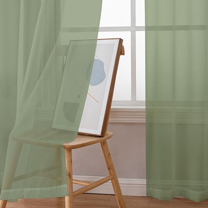Chyhomenyc Sage Green Sheer Curtains 54 Inch Long 2 Panels Set, Short Rod Pocket Voile Drapes for Dinning Small Windows Bathroom Living Room Bedroom, Each 42Wx54L in, 2PCS, Sage Green