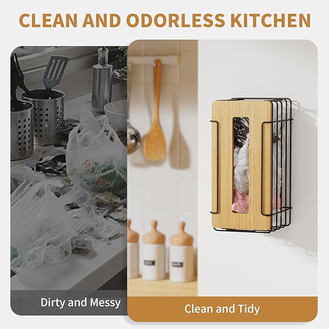 2 Pack Grocery Bag Holder for Plastic Bags - Wall Mount Kitchen Plastic Bag Holders for Grocery Bags - Bag Holder for Kitchen,Under Sink,Pantry and Garage,Black