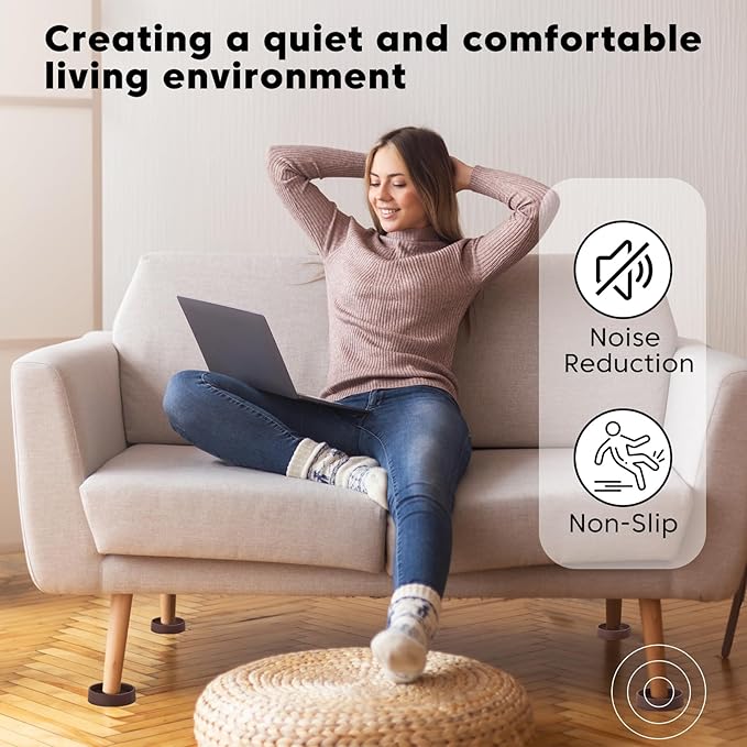 Rubber Non-Slip Furniture Pads Furniture Casters Cup Floor Protector for Bed Sofa Table and Chair Stopper (Pack of 8, 2 * 2 inches,Round, Brown)