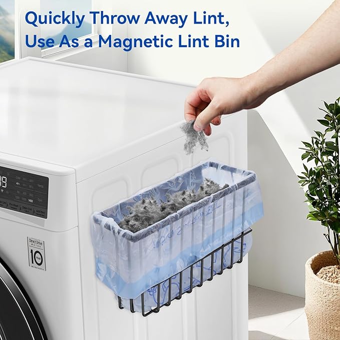 Magnetic Dryer Ball Holder and Magnetic Hanger Holder for Laundry Room Organization and Storage, Magnetic Lint Bin for Laundry Room, Iron Basket Dryer Ball Container for Laundry Room Storage (Black)