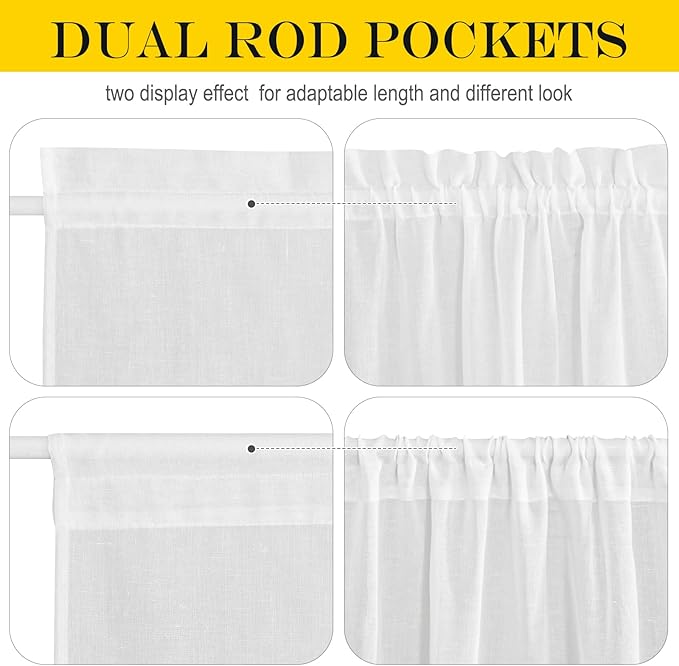 NICETOWN Door Curtains for Window, Light Filtering Privacy French Door Shade for Kitchen Bathroom, White Sheer Front Back Curtin Blinds, 36 x 72 inch, 1 PC