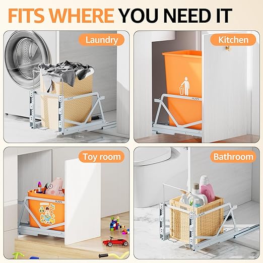Pull Out Trash Can Under Cabinet Kit with Soft-Close Slides,Twin-Mode Under Sink Trash Can Pull Out for Kitche Sink Drawer,Requires Minimum Cabinets Opening 12" W X 18" D(Trash Can Not Included)