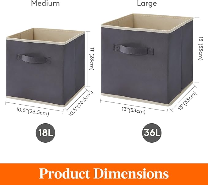 Lifewit 13 Inch Cube Storage Bins, 12 Packs Storage Cubes Foldable Decorative Fabric Storage Baskets for Organizing Home Organizers with Handles for Shelves, Closet, Grey