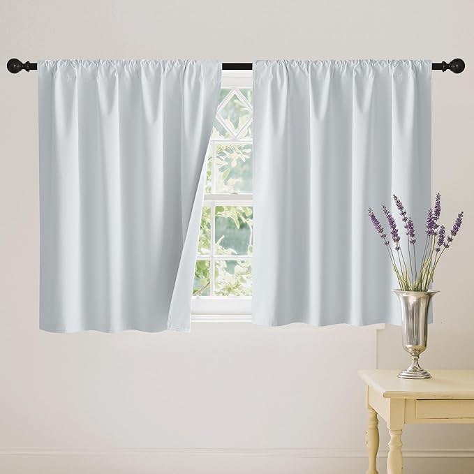 RYB HOME White Short Blackout for Small Window 45 inches Length, Thermal Insulated 100% Blackout Noise Reducing Window Shades for Bedroom Office, 42 inches Wide by 45 inches Long