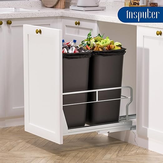 Insputer Dual Pull Out Trash Can Under Cabinet with Soft-Close Slides, Heavy Duty Under Sink Trash Can Kit for Kitchen Sink, Laundry, Garbage Can Not Included, Requires 17" W X 24" D Cabinets