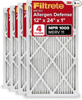 Filtrete 12x24x1 AC Furnace Air Filter, MERV 11, MPR 1000, Micro Allergen Defense, 3-Month Pleated 1-Inch Electrostatic Air Cleaning Filter, 4 Pack (Actual Size 11.69 x 23.69 x 0.81 in)