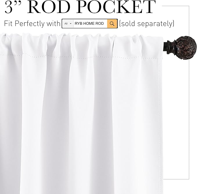 RYB HOME Room Darkening Curtains for Small Winow Lower Portion Decor Energy Saving Drapes for Kitchen Bedroom Bathroom Downstairs Window RV Curtains, W 29 x L 24, Pure White, 2 Panels