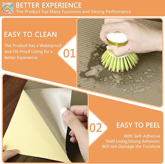 Self-Adhesive Shelf Liner Kitchen Liner, Waterproof Backed Paper Easy Peel and Stick Contact Liner Without Residue for Decor Your Desk Surface, Kitchen Countertops (Dark Khaki, 35.4 x 118.1 inches)