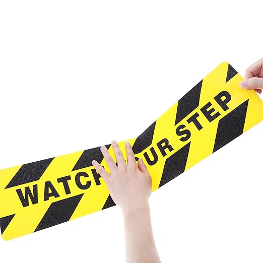 Boao 6 Pieces Watch Your Step Stickers Sign 6 x 24 Inch Caution Watch Your Step Floor Decals Warning Sticker Adhesive Tape Anti Slip Abrasive Tape for Workplace Safety Wet Floor Caution