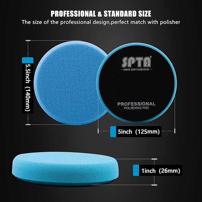 Blue Polish Pad, Buffing Polishing Pads, SPTA 1Pc 5.5 Inch Face for 5 Inch 125mm Backing Plate Compound Buffing Sponge Pads for Car Buffer Polisher Compounding, Polishing and Waxing -FPTSS5B