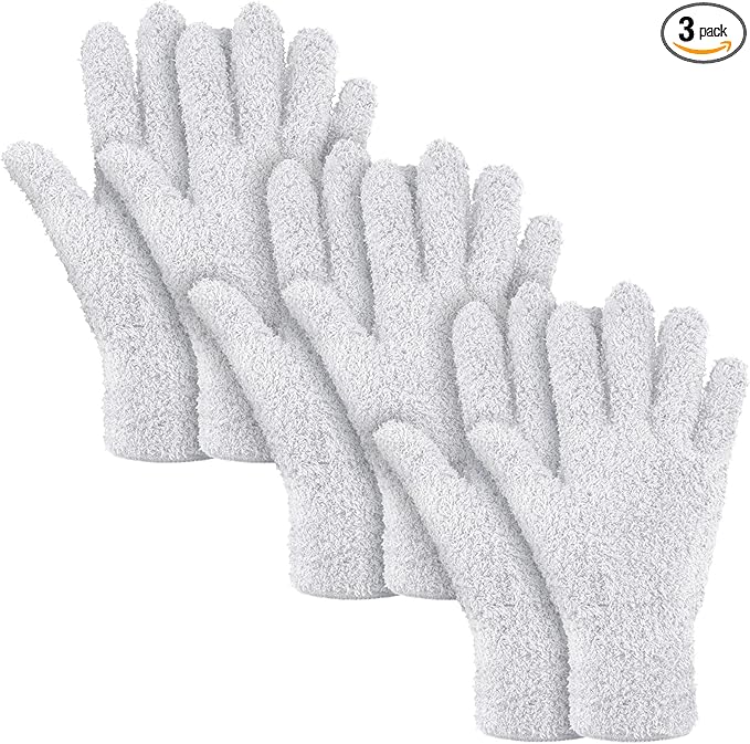 Patelai 3 Pairs Microfiber Plant Dusting Gloves Leaf Cleaning Gloves for Indoor Plants, Blinds, Furniture, House(Small,White)