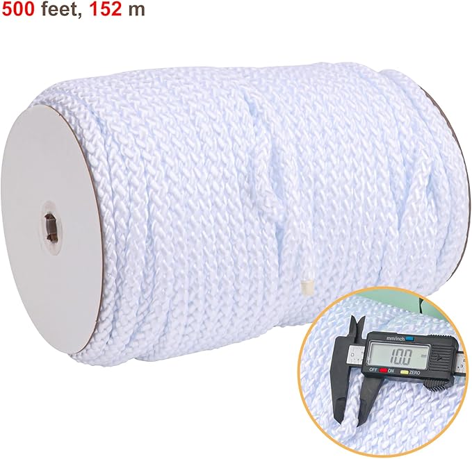 3/8 Inch White Polyester Rope - 250 White Low Stretch Polyester Rope for Hiking, Kayaking, Tarps, Camping