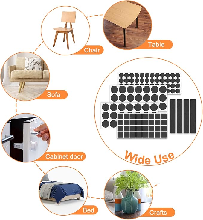 Felt Furniture Pads 300 Pieces, Furniture Pads for Hardwood Floors, Felt Pads for Chair Legs Furniture, Floor Protectors for Furniture Black
