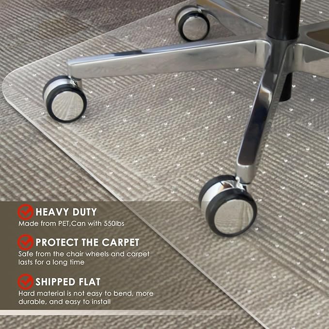 Azadx Heavy Duty Office Chair Mat for Carpet 51" x 63" Hard Material Chair Mat for Carpeted Floor Non-Slip Carpet Protector for Office Easy Glide Desk Floor Mat for Office Chair on Carpets 2 Pack