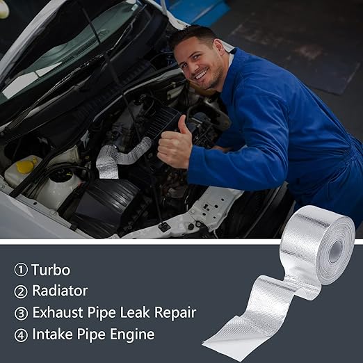Zonon 2 Rolls Aluminum Foil Tape Heat Shield Tape Barrier Adhesive Reflective Fiberglass Thermal Insulation Reflective Material High Temp Protection(Silver,2 Inch X 65.6 ft)