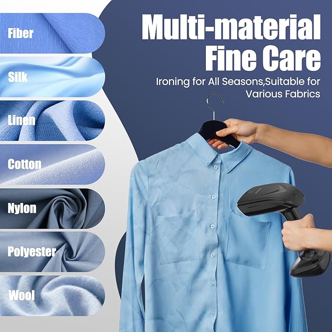 Powerful Handheld Fabric Steamer - 1800W with Fast Ceramic Heat-Up Plate, 2-in-1 Ironing & Wrinkle Remover, Steam Nozzle, Lint Brush - Black, for US 120V Only