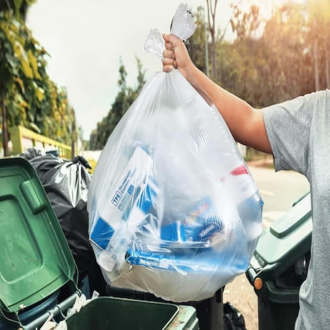 Trash Bags 8-10 Gallon, 300 Count Bulk, Clear Plastic Recycling Bags, Multi-purpose Garbage Bags Can Liners for Business Home Kitchen Commercial and Industrial