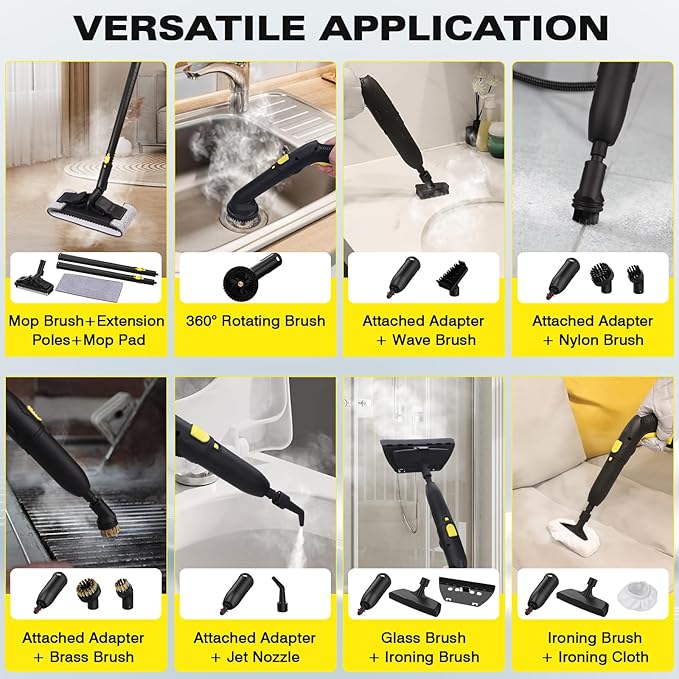 TVD Steam Cleaner, Heavy Duty Canister Steamer with 26 Accessories, Steam Mop with 5M Extra-Long Power Cord for Home Floor Cleaning, Grout, Upholstery, Car Detailing