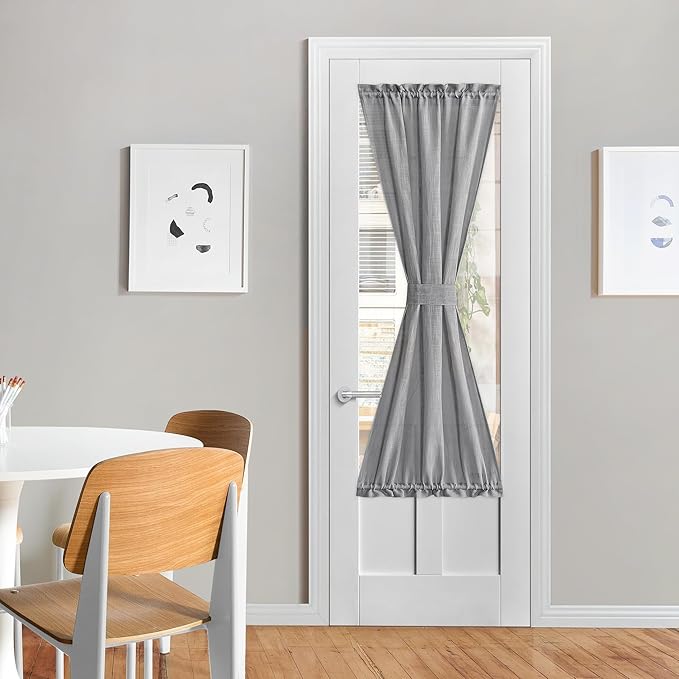 NICETOWN Semi Sheer Curtains 64 inches Long for Front French Door, Farmhouse Light Filtering Window Panels for Glass Office, Door Window Covering with Tieback, 26 Inches Wide, 1 Panel, Dark Grey