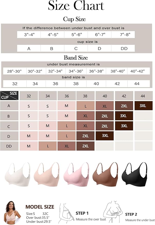 Vertvie Womens Seamless Bras No Underwire Supportive Wireless Push Up Full Coverage Bralette Comfort Scalloped T-Shirt Bra