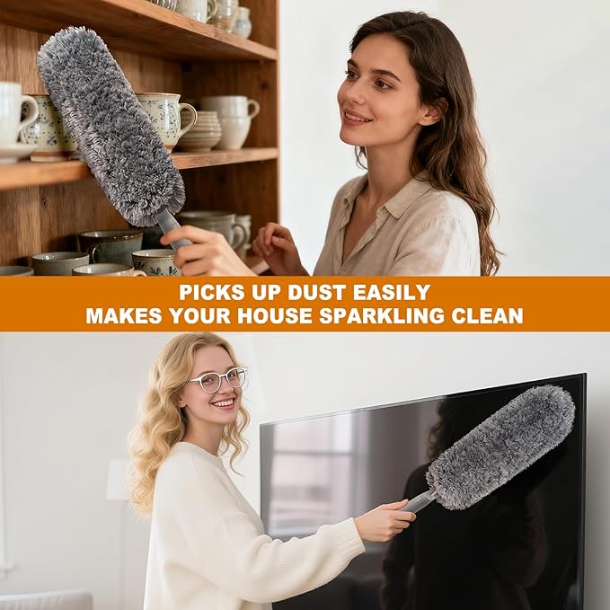 Microfiber Duster with Washable and Reusable Duster Head, Microfiber Dusters for Household Cleaning, Gray