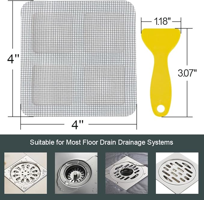80PCS 4"x4" Disposable Hair Drain Stickers, Anti-Blocking Filter Screen Self-Adhesive Mesh Drain Covers for Bathroom, Bathtub, Sink, Kitchen, Laundry Room, Shower