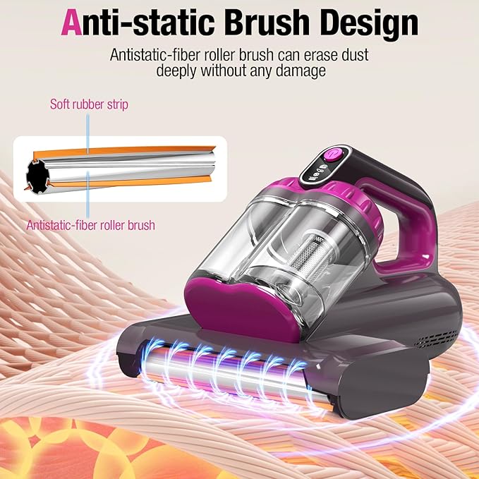 Mattress Vacuum Cleaner, 17Kpa 650W Bed Vacuum Cleaner, 273nm UV-C Light & Ultrasonic 145°F Heating, 80000 RPM/Min Brushroll Rotation, Wide Suction Port for Pillows Cribs Sofa, Black Corded