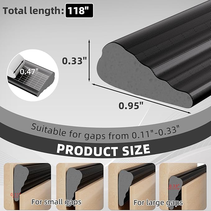 118" Wedge Weather Stripping Door Seal Strip for Door Frame & Window,Self Adhesive Window Insulation Draft Stopper Seal for Winter,Gray Foam Door Gap Filler for Soundproofing Light Blocker,Black