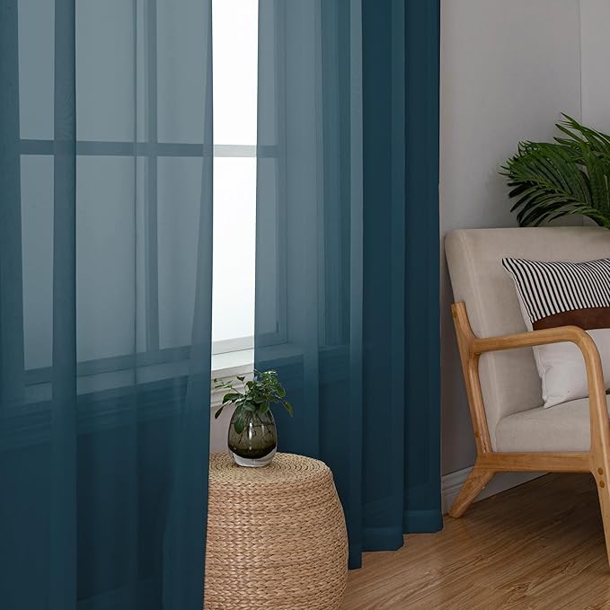 Chyhomenyc Stone Blue Sheer Curtains 84 Inch Length 2 Panels, Light Filtering Dusty Blue Window Curtain Treatment Drapes for Bedroom, Each 42Wx84L Inches
