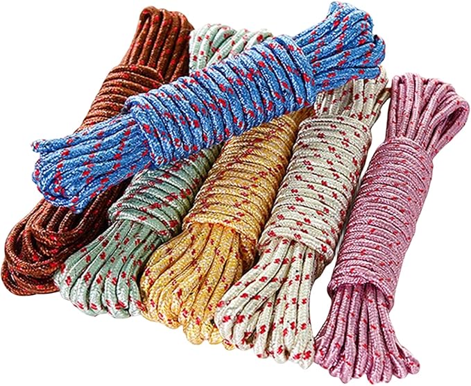 10M Heavy Duty Laundry Drying Clothesline Rope Portable Travel Nylon Cord Sturdy Clothes Line for Outdoor,Camping,Indoor,Crafting,Art Projects,Random Color Pack 2