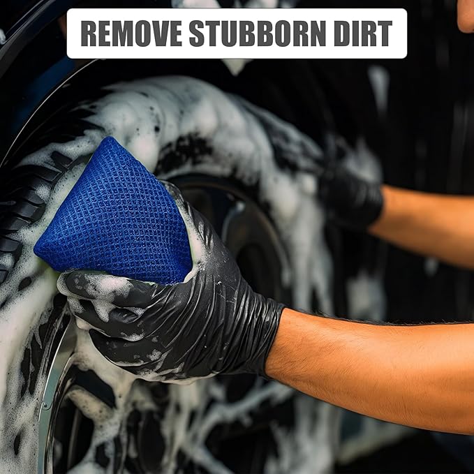 4 PCS Bug Scrubber Sponge Car, Bug Remover Wash Sponge，Car Cleaning Sponge for Bugs, Tar, Grime - Paint-Safe, Reusable Wash Sponges Kit(Blue)