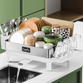 Dish Racks, Thicker Premium 304 Stainless Steel Dish Drying Rack for Kitchen Counter, Automatic Drainage Spout, Dish Drainer & Drainboard Set with Utensil Holder and Cup Holder, White