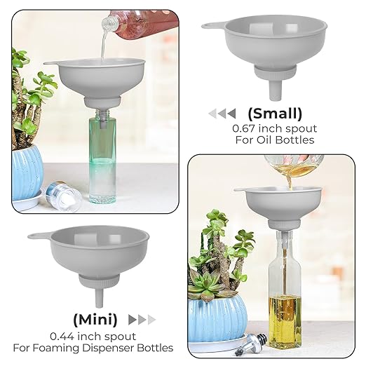 Wide Mouth Kitchen Funnel, Food Grade Plastic Cooking Canning Funnel with 4 Sizes Spouts for Filling Wide and Regular Mason Jars, Spray Dropper Oil Bottle Jug Spices Shampoo Sauce
