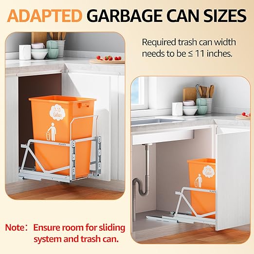 Pull Out Trash Can Under Cabinet Kit with Soft-Close Slides,Twin-Mode Under Sink Trash Can Pull Out for Kitche Sink Drawer,Requires Minimum Cabinets Opening 12" W X 18" D(Trash Can Not Included)