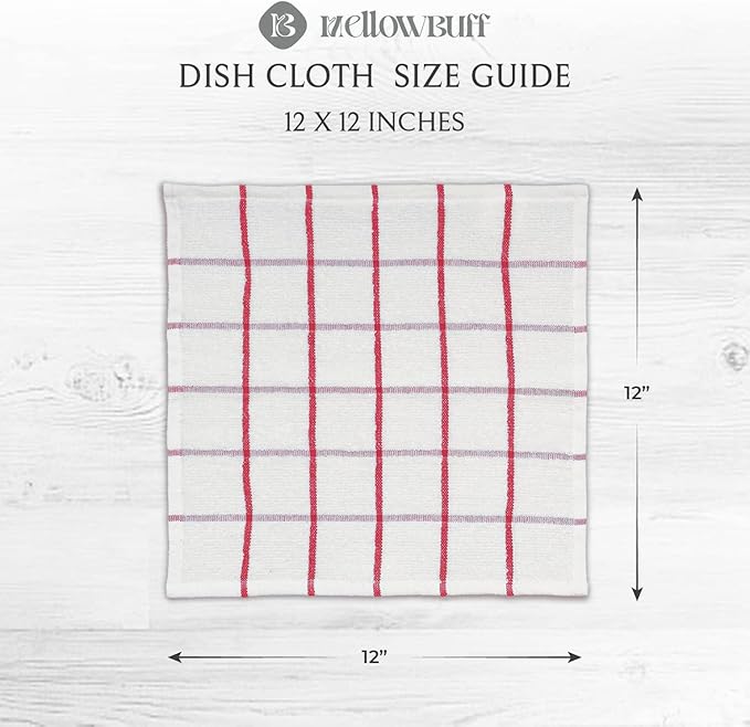 100% Cotton Terry Dish Cloth & Dish Towel, 6 Pack, Super Soft and Absorbent Kitchen Towels, Perfect for Kitchen Cleaning and Dish Washing (RED (Solid and Checks) 8 Pack)