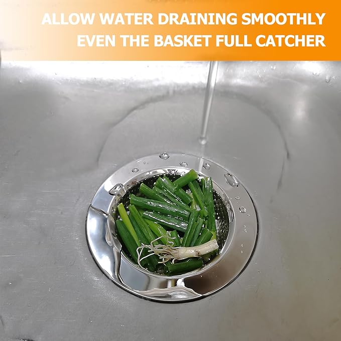 2PCS Kitchen Sink Drain Strainer/Catcher/Basket/Cover/Filter/Trap/Screen, Large Wide Rim 4.5" Diameter, Stainless Steel, Dishwasher Safe