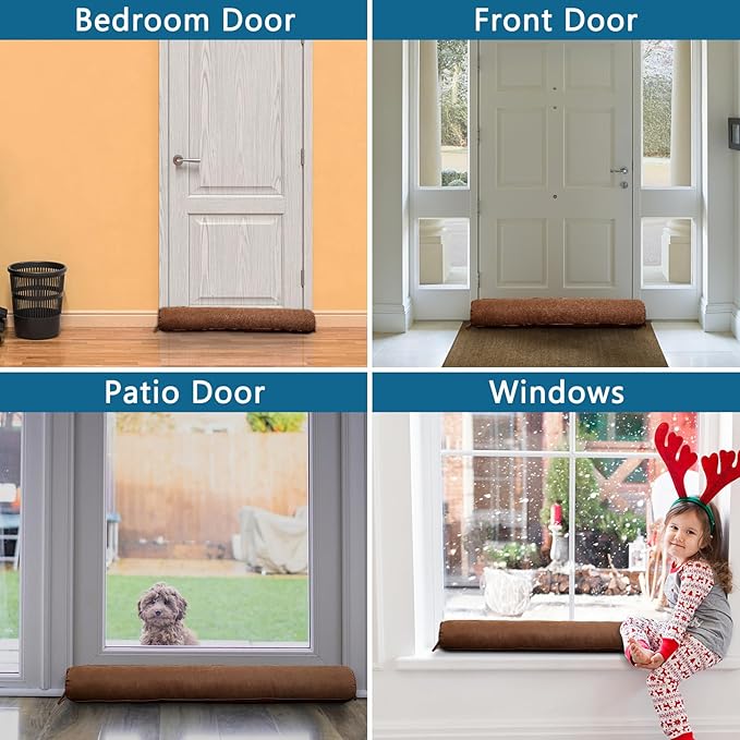 Triangle Under Door Draft Stopper 40 inch Weighted Draft Blocker Bottom Seal Noise Air Guard for Doors and Windows, Brown