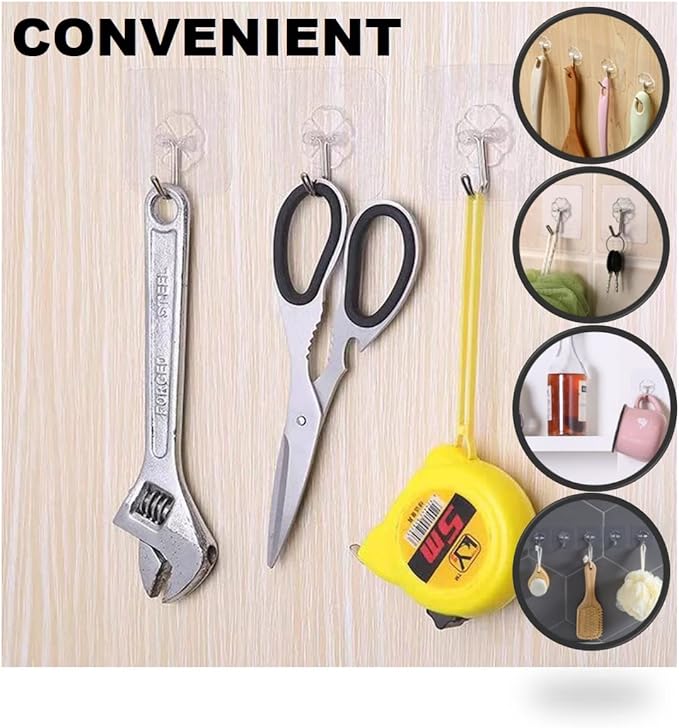 40pcs Heavy Duty Adhesive Hooks for Damage-Free Hanging - Transparent Plastic Hangers for Ceilings and Walls