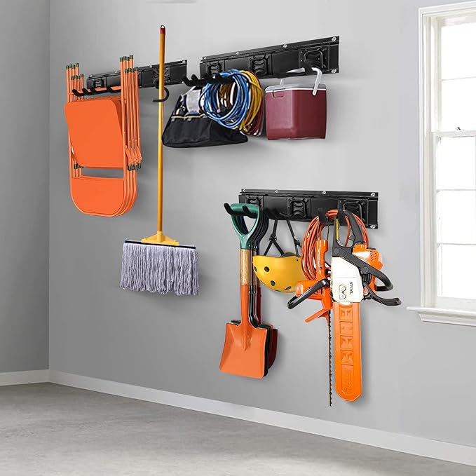 Garage Garden Tool Storage Rack Organizer Wall Mount, Yard Shovel Rack Holder Organization, Heavy-Duty Extra Width Panels for Hanging Landscaping Equipment,Ladders,Sport Gears,Hoses,Lawn Trimmer